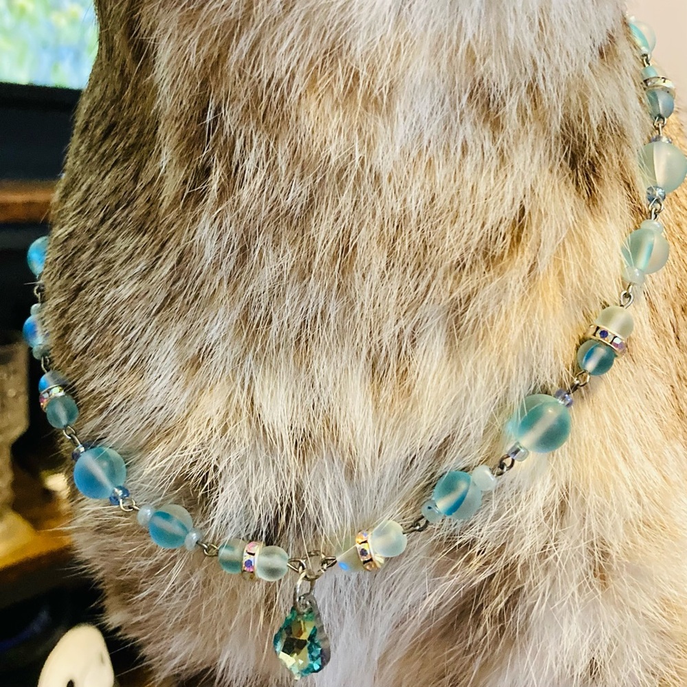 blue glassbeads silver necklace jewelry